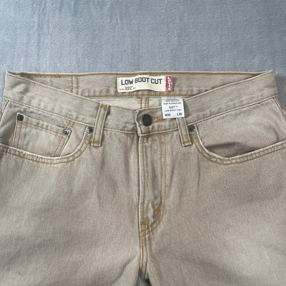 Levis Jeans Mens 32x30 527 Low Boot Cut Tan Khaki Faded Distressed Y2K Skater - Picture 4 of 8